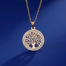 Hollow Tree Of Life Necklace, Clear Crystal Round Pendant Luxury Wedding Gift For Women