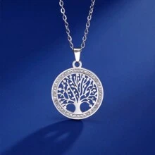 Hollow Tree Of Life Necklace, Clear Crystal Round Pendant Luxury Wedding Gift For Women
