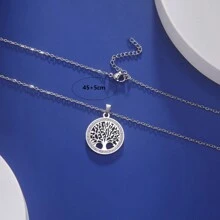 Hollow Tree Of Life Necklace, Clear Crystal Round Pendant Luxury Wedding Gift For Women