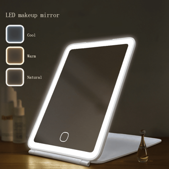 Specchio da trucco con LED, controllo touch con 3 livelli di luminosità, specchio per trucco con luminosità LED regolabile e ricaricabile tramite cavo di tipo C, portatile per camere da letto, regali per le donne - rettangolare