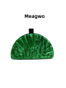 Túi xách dạ hội Acrylic hình quạt thời trang mới cho nữ, Túi cầm tay hình bán nguyệt phong cách Châu Âu và Mỹ cho đám cưới, tiệc tùng, Túi vuông mini thời trang - màu xanh lá - Xem 3