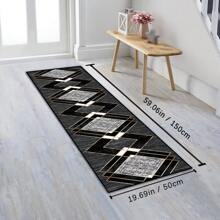 1pc/2pcs Elegant Black Diamond Shape Golden Rim Long Rug/Rug Set, 2pcs, Stain & Dust Resistant, Washable, Suitable For Home, Room, Hallway, Entryway, Bedroom, Living Room, Kitchen, Laundry Room Decoration