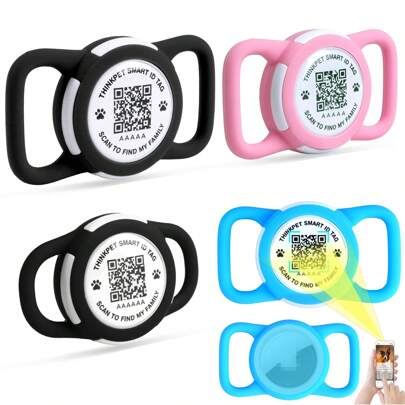 ThinkPet 1 szt. inteligentny identyfikator dla zwierząt domowych, kota i psa, etui ochronne Airtag 2 w 1 (prosimy o zapoznanie się z tabelą rozmiarów podczas zakupu), lokalizator zgubionych i znalezionych przedmiotów, zeskanuj kod QR, aby zaktualizować dane kontaktowe online, zeskanuj, aby wysłać lokalizację właścicielowi, urządzenie zabezpieczające przed zgubieniem zwierząt domowych, akcesoria dla zwierząt, uchwyt na obrożę dla kota i psa, wodoodporny uchwyt na identyfikator Airtag dla psa (Uwaga: nieodpowiednie dla kotów, ponieważ może być za duże). (Brak elementów GPS) (Nie ma potrzeby pobierania aplikacji. Zeskanuj kod QR aparatem i otwórz go w przeglądarce, aby rozpocząć korzystanie)