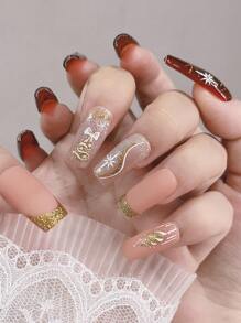 2 Sheets 3D Reflective Nail Stickers Gold Glitter Snowflakes Christmas Decoration Lanterns Sliders Snow Tree Decals Stripe Lines