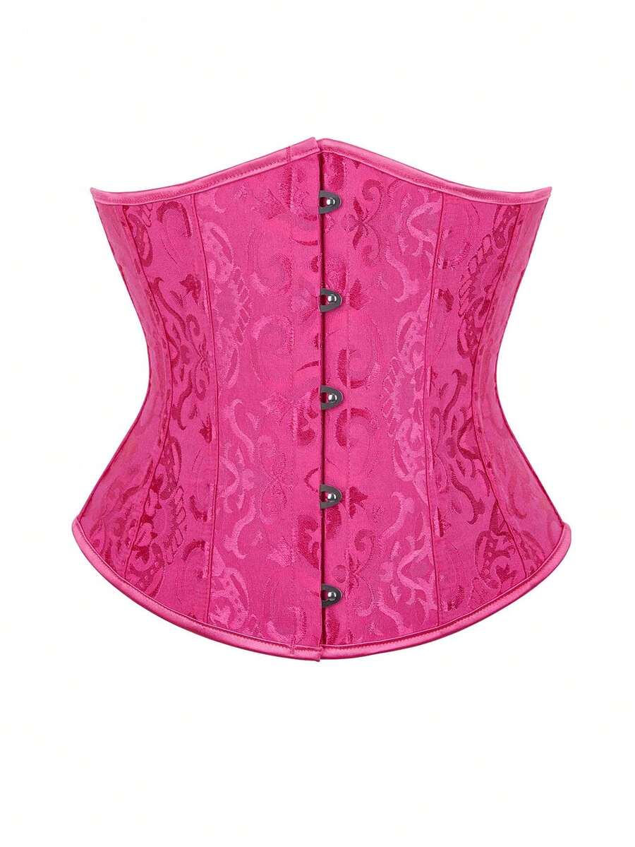 女士时尚佩斯利印花抹胸，新年派对，情人节，节日上衣，紧身胸衣上衣，毕业典礼 - 玫紅色 - 查看 1