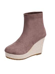 Women Midcalf Elastic Booties With Platform Heels, Comfortable & Fashionable