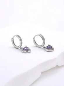 1 par de brincos de coração de zircônia cúbica de prata esterlina 925 glamourosos para mulheres, roxo