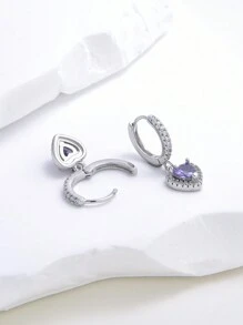 1 par de brincos de coração de zircônia cúbica de prata esterlina 925 glamourosos para mulheres, roxo