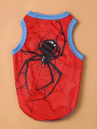 LUCKIE LABO 1 pieza Chaleco con patrón de araña transpirable, antiácaros y antipolvo, de moda casual, adecuado para perros pequeños Chihuahua, ropa interior y exterior para mascotas