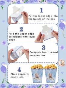10 件蓝色熊爆米花盒食品盒、炸薯条盒、爆米花杯、面包店面包盒、生日派对宝贝淋浴礼品包装盒糖果袋礼品包装装饰，适用于家庭电影之夜、性别揭示派对装饰 - 彩色 - 查看 4