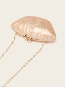 女士晚宴手拿包派对新娘钱包橙色个性化元宝设计亚克力手拿包女士手持晚宴金属链条包手提包斜挎包婚礼派对包女士和女孩适用 - 杏色 - 查看 6