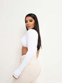 Bori Women's Bodysuit Leotard Mula Manca Cutout Waist Open Breast Suplex - trắng - Xem 4