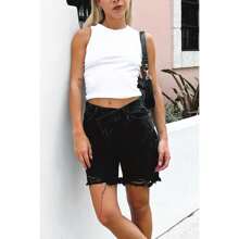 Nelson Cross Front Denim Short - Black - View 2