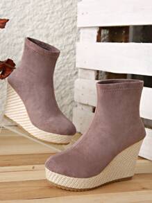 Women Midcalf Elastic Booties With Platform Heels, Comfortable & Fashionable