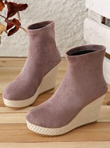 Women Midcalf Elastic Booties With Platform Heels, Comfortable & Fashionable