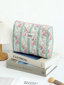 1 件装花卉化妆包大容量绗缝花卉化妆包带手柄波西米亚风格化妆品收纳袋旅行化妆包绿色洗漱包美观便携袋钱包洗漱包女士女孩旅行花卉洗漱包化妆洗漱包可作为礼物送给朋友、母亲节礼物、她、女孩、生日礼物。化妆包 - 綠色 - 查看 14