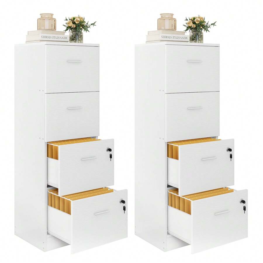 Wooden 4 Drawer Filing Lockable Home Office File Storage Letter