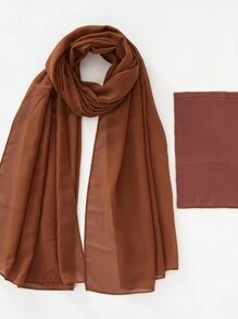 2 件/套涤纶纯色透气弹力渔夫帽和配套雪纺珍珠围巾头巾，适合 4 季