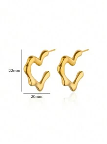 1對不銹鋼心形圓耳環