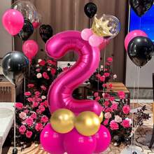 14 件桃红色气球柱套装，包括铝箔数字气球和乳胶气球，非常适合生日、周年纪念、毕业典礼、婚礼、情人节和母亲节装饰。圣诞节 - 玫紅色 - 查看 2