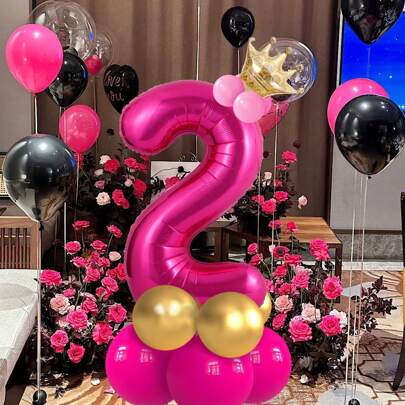 14 件桃红色气球柱套装，包括铝箔数字气球和乳胶气球，非常适合生日、周年纪念、毕业典礼、婚礼、情人节和母亲节装饰。圣诞节