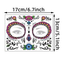 8 件万圣节和亡灵节临时面部纹身 - 恐怖派对化妆恶作剧贴纸 - 彩色 - 查看 4