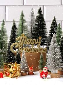 Đồ trang trí Giáng sinh Cây thông Noel mini, Cây thông Noel nhân tạo Cây chổi cọ chai có đế gỗ để trang trí Giáng sinh Bàn tiệc Giáng sinh tại nhà Thủ công, Đồ trang trí chụp ảnh, Cây thông Noel nhân tạo mini có đế gỗ, Dùng để trang trí Giáng sinh, Tiệc Giáng sinh - xanh xanh - Xem 3