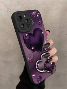 Purple Heart Design TPU Phone Case (Compatible With ) - Lanyard Bracelet Anti-Scratch Protective Cover With Elegant Heart Pattern 18 - Purple - View 3