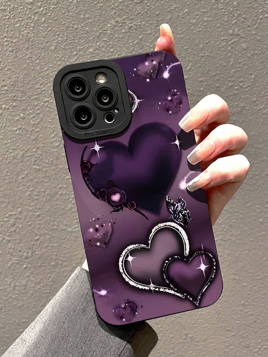 Purple Heart Design TPU Phone Case (Compatible With ) - Lanyard Bracelet Anti-Scratch Protective Cover With Elegant Heart Pattern 18 - Purple - View 1