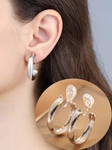 1 对女士时尚圆形耳环，夹式耳环，风格优雅，轻巧，适合日常佩戴，礼物之选 - 無耳洞耳夾 - 查看 2