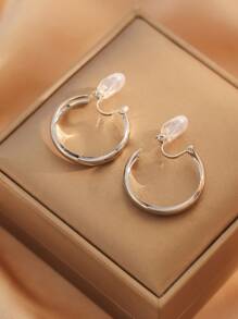 1 对女士时尚圆形耳环，夹式耳环，风格优雅，轻巧，适合日常佩戴，礼物之选 - 無耳洞耳夾 - 查看 5