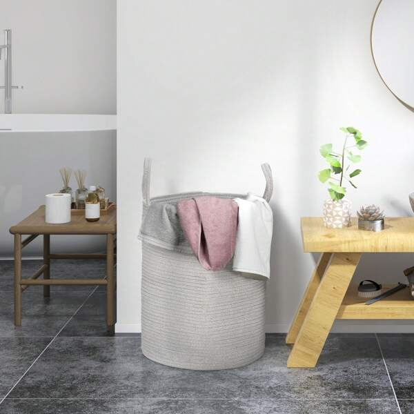 HOMCOM Laundry Hamper, Cotton Rope Laundry Basket With Handles, Collapsible Washing Bin
