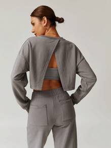 MASKERT Women's Round Neck Short Sweatshirt And Pants Set, Running Exercise Yoga Set, Casual And Comfortable, Skin Friendly - Flint Stone - View 4
