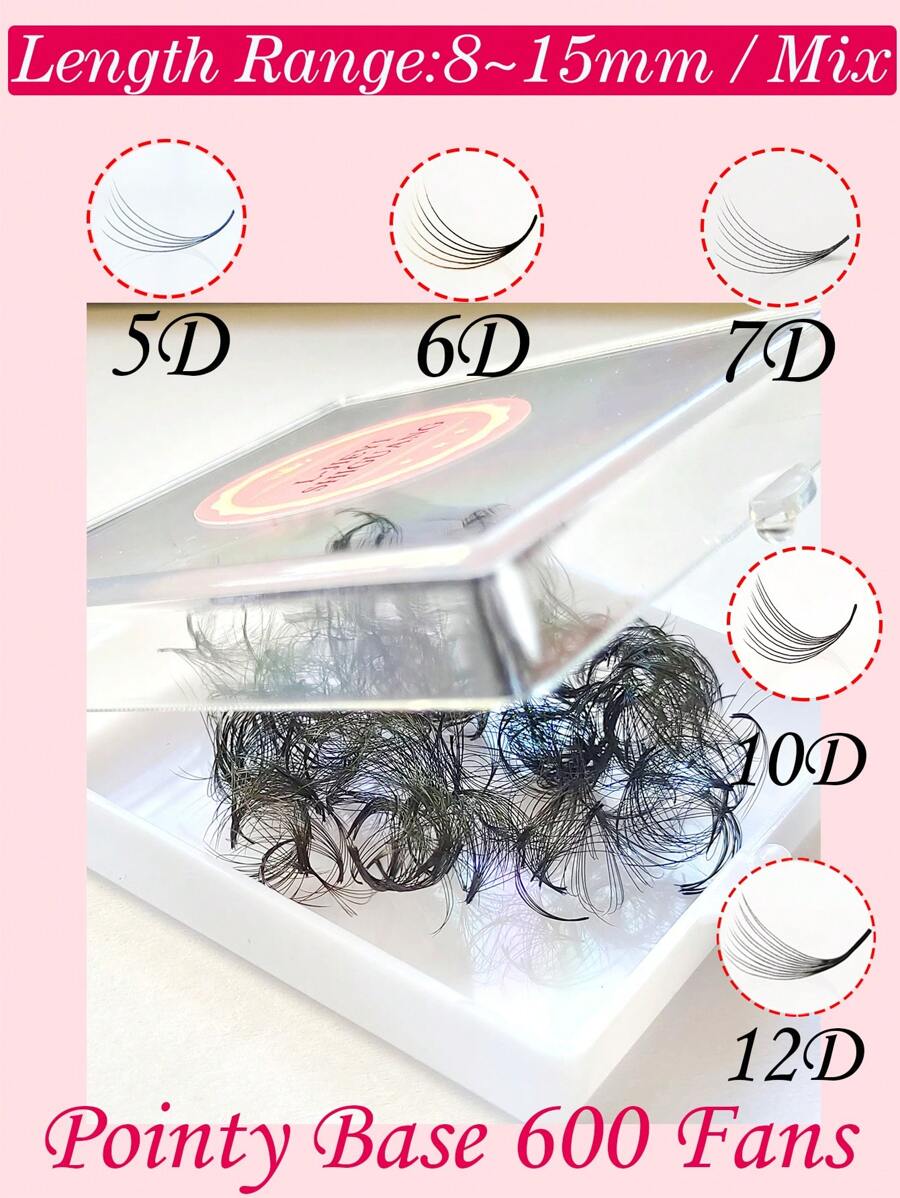 600 chiếc mỗi hộp, D Curl, Độ dày 0,07mm, 5D/6D/7D/10D/12D, Lông mi giả dạng quạt thân hẹp sắc nét làm sẵn, Lông mi chùm, Tự nhiên & mềm mại, Lông mi giả ghép thủ công - D - Xem 1