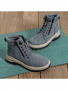 Botas de trabajo de seguridad gris resistentes al agua para hombres, calzado masculino, botas altas de tobillo indestructibles, a prueba de pinchazos y resistentes a la presión, con puntera de acero - Gris - Ver 4