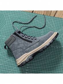 Botas de trabajo de seguridad gris resistentes al agua para hombres, calzado masculino, botas altas de tobillo indestructibles, a prueba de pinchazos y resistentes a la presión, con puntera de acero - Gris - Ver 3