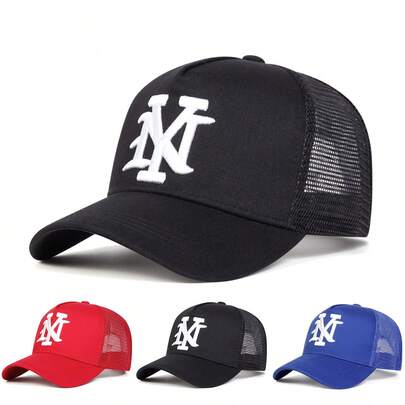 1pc Men's Letter Embroidered Baseball Cap, Fashion Sports Trucker Hat, Outdoor Sun Protection Casual Mesh Cap, Suitable For Spring, Autumn Travel, Beach Vacation
