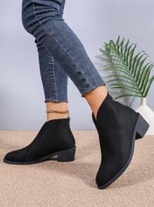 Women's Nude Chelsea Boots, Zipper Back, Fashion Versatile, 5cm Heel, Vintage Comfortable Western Pointed Toe Ankle Boots - Black - View 4