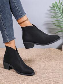 Women's Nude Chelsea Boots, Zipper Back, Fashion Versatile, 5cm Heel, Vintage Comfortable Western Pointed Toe Ankle Boots - Black - View 3