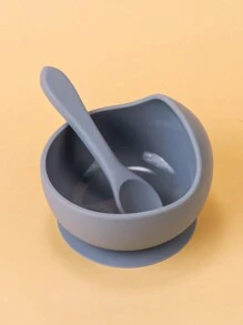 2pcs-Set Customized Name Silicone Kid Bowl Suction Silicone Handle Fork And Spoon Soft Children Tableware Solid Color Baby Lunch Plate Custom Child Stuff Personalized Gifts Winter Eve Gifts Back To School Winter Gift Ideas Boy Girl Valentine's Day