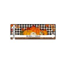 1pc Autumn Pumpkin Print Carpet, Thanksgiving Pumpkin & Maple Leaf Checkered Rug For Kitchen, Living Room, Entryway, Decorative Machine Washable Non-Slip Floor Mat, Great Fall Gift For Family & Friends