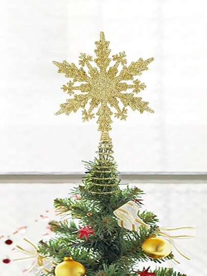 1 قطعة رأس شجرة عيد الميلاد فضي ذهبي، زخرفة من البلاستيك على شكل نجمة بثقوب لشجرة عيد الميلاد
