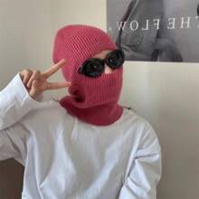 1pc New High-End Beanie Hat, Reversible Simple Elegant Knitted Knitted Cap For Women, Autumn/Winter Season, Cycling/Skiing Face & Head Warmer Balaclava Knit Hat For Outdoor Sports