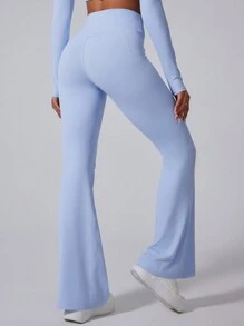 MASKERT 女士瑜伽紧身喇叭裤，高弹力，舒适亲肤，休闲裤，瑜伽紧身裤 - 霧霾藍 - 查看 7