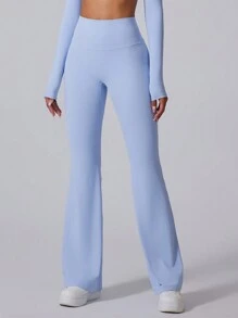 MASKERT 女士瑜伽紧身喇叭裤，高弹力，舒适亲肤，休闲裤，瑜伽紧身裤 - 霧霾藍 - 查看 5