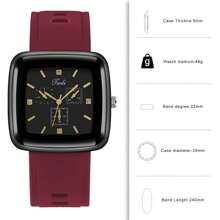 1 件中性方形红色硅胶表带时尚商务石英表，适合男士和女士 - 紅色 - 查看 2