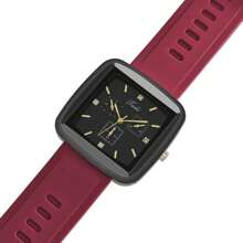 1 件中性方形红色硅胶表带时尚商务石英表，适合男士和女士 - 紅色 - 查看 3