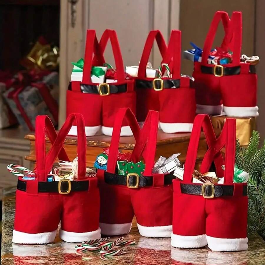 1/2 chiếc Túi đựng kẹo Giáng sinh lễ hội kiểu quần Santa cỡ nhỏ trang trí bàn ăn hoàn hảo làm quà tặng năm mới và Giáng sinh - Nhiều màu - Xem 1