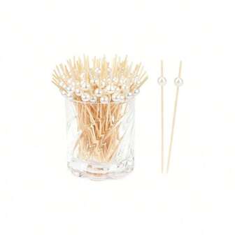 200/100/50/20pcs/Pack White Pearl Skewers For Barbecue, Fruit, Cake, Burger, Catering, Dessert, Ice Cream, High-Aesthetic