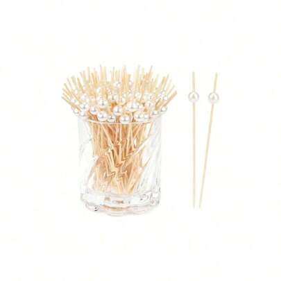 200/100/50/20pcs/Pack White Pearl Skewers For Barbecue, Fruit, Cake, Burger, Catering, Dessert, Ice Cream, High-Aesthetic